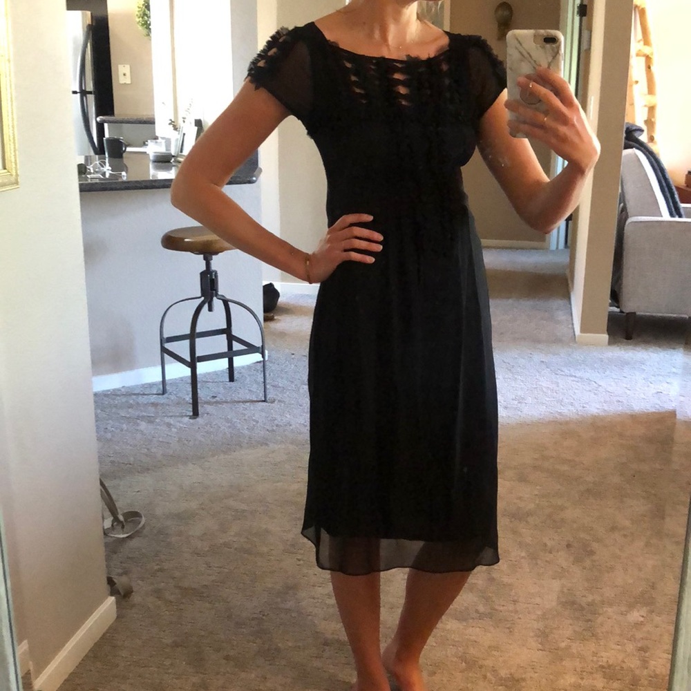 Maeve black chiffon bow dress